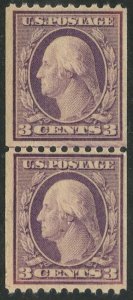 US Sc#489 Line Pair 1917 3c Perf 10 Horiz Coil No Wmk F-VF OG Mint H & NH (ab)