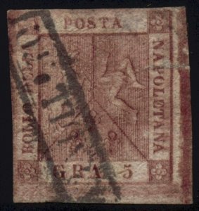 Two Sicilies Naples #4 Coat of Arms 5g Postage Stamp 1858 Used Annullato Cancel