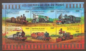 GUINEA Mi3102/8 2001 LOCOMOTIVES SHEETLET MNH