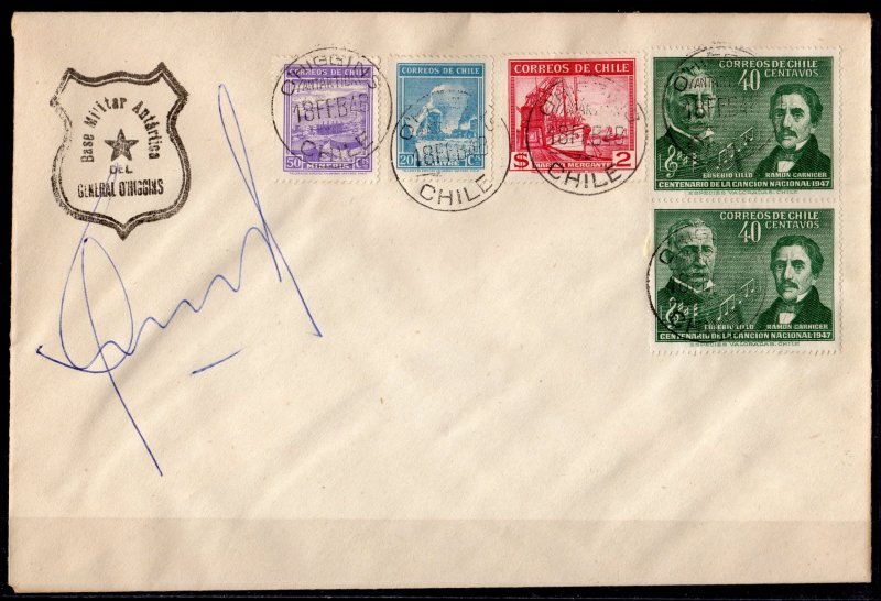 Chile 1948  General O'Higgins Antarctic Military Base Special Cover Signed