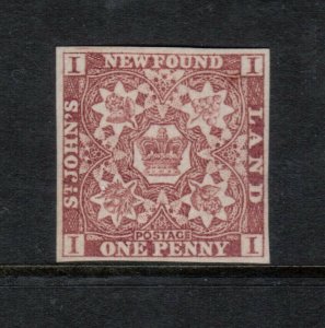 Newfoundland #1 Extra fine Never Hinged **With Certificate**