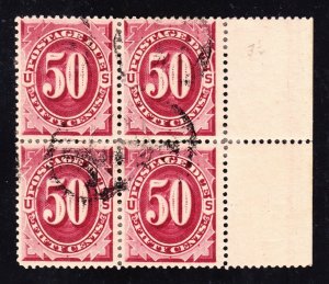 US J28 50c Postage Due Used Block of 4 VERY RARE!