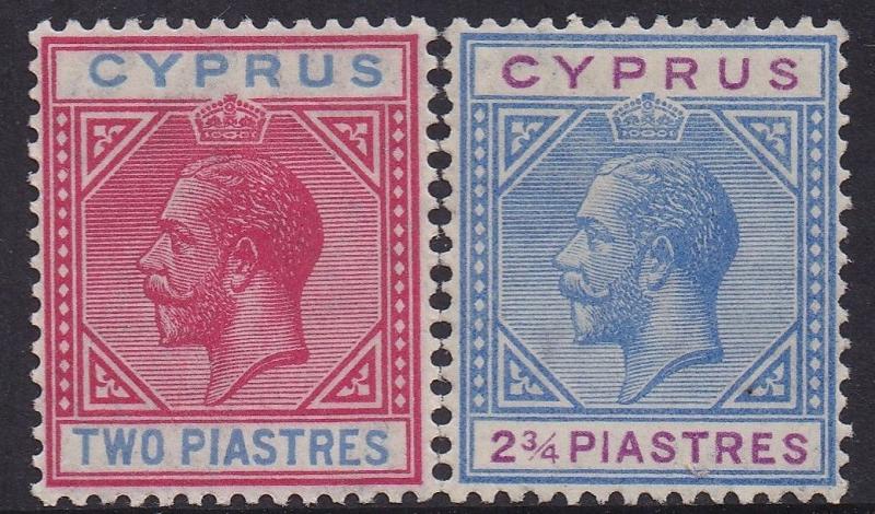 CYPRUS 1921 KGV 2PI AND 23/4PI WMK MULTI SCRIPT CA