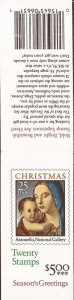 US Stamp 1990 25c Christmas Madonna & Child 20 Stamp Booklet #BK180