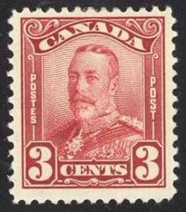 Canada Sc# 151 MH (b) 1928 3c dark carmine King George V Scroll Issue