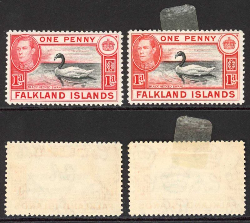 Falkland Islands SG147/a 1d Black and Carmine/Black and Vermilion M/M Cat 38.75