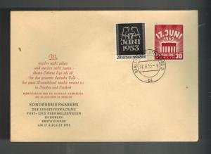 1953 Berlin West Germany First Day Cover # 9N99 9N100 East German Workers Strike