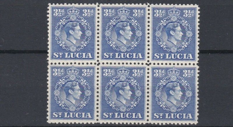 ST LUCIA  1938 - 48  S G 133B  3 1/2D  ULTRA  BLOCK OF 6  MNH 