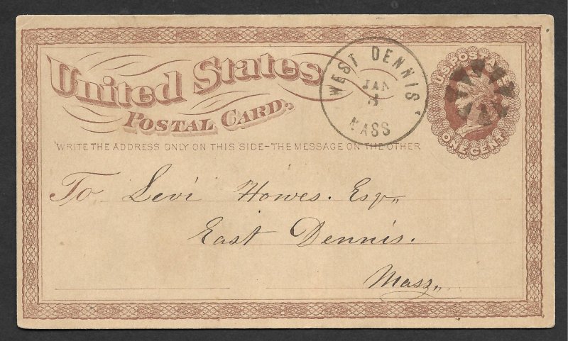 Doyle's_Stamps: West Dennis, MASS, Early State Postal History 1874 Fancy Cancel