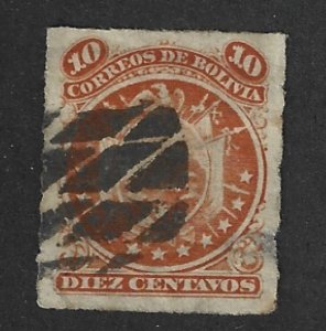 BOLIVIA Scott #27 Used 10c  Coat of Arms stamp 2022 CV $8.00