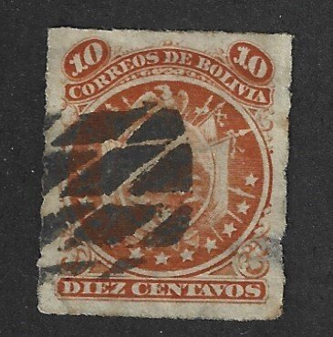 BOLIVIA Scott #27 Used 10c  Coat of Arms stamp 2022 CV $8.00