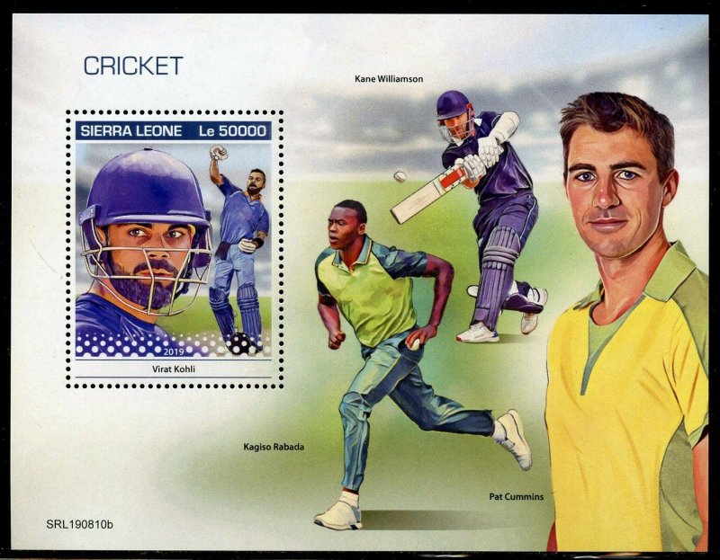 SIERRA  LEONE  2019  CRICKET  KOHLI, RABABADA, CUMMINS & WILLIAMSON S/S  MINT NH