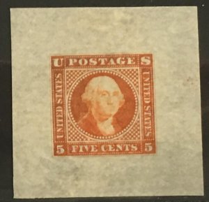 Scott #115-E1f - 5c Red Orange - Large Die Essay on Plate Olive Buff Bond