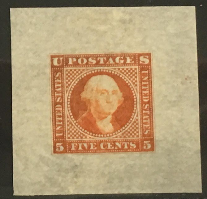 Scott #115-E1f - 5c Red Orange - Large Die Essay on Plate Olive Buff Bond