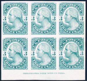 #184-E4e PLATE ESSAY PART SHT/6 IMPT @BTTM ON STIFF WHITE WOVE BLUE GREEN HV3593