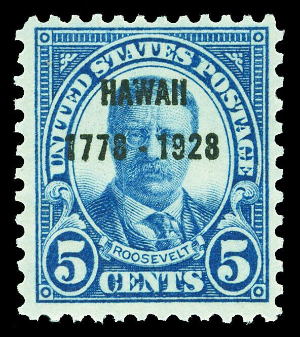 Scott 648 1928 5c Dark Blue Hawaii Overprint Issue Mint F-VF OG NH Cat $21.50