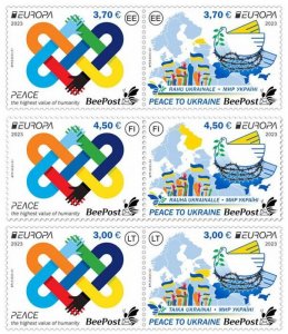 Estonia Lithuania Finland 2023 Europa CEPT Peace BeePost set of 6 stamps MNH