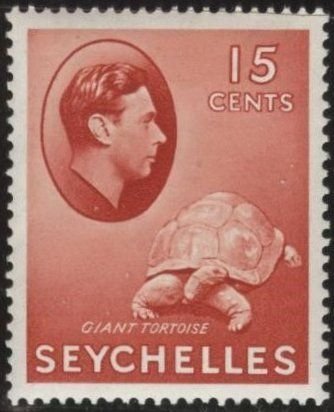 Seychelles 133 (mh) 15c George VI, giant tortoise, copper red (1941)