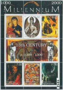 M1912 - TAJIKISTAN, 1999 MINIATURE SHEET: Millennium, 13th century,Art, Religion