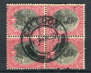 SOUTH AFRICA; 1920s-30s Dromedarius issue 1d. fine used POSTMARK BLOCK of 4