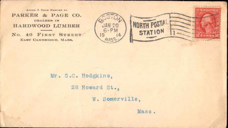 MASSACHUSETTS BOSTON 1914 JAN 20  FLAG CANCEL ( NORTH POSTAL STATION 1 )