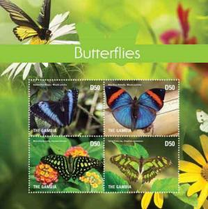 Gambia- 2015 Butterflies on Stamps - sheetlet of 4