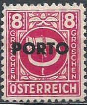 Austria J192 (mng) 8g posthorn, rose pink, ovtpd Porto (1946)