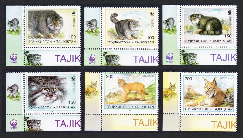 Tajikistan WWF Pallas's Cat 6v Bottom Left Corners SG#90-95 SC#92-97 MI#94-99