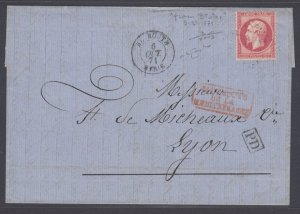 France used in BEIRUT, Sc 36 tied by 5082 on 1871 cover from BTETER (Lebanon)