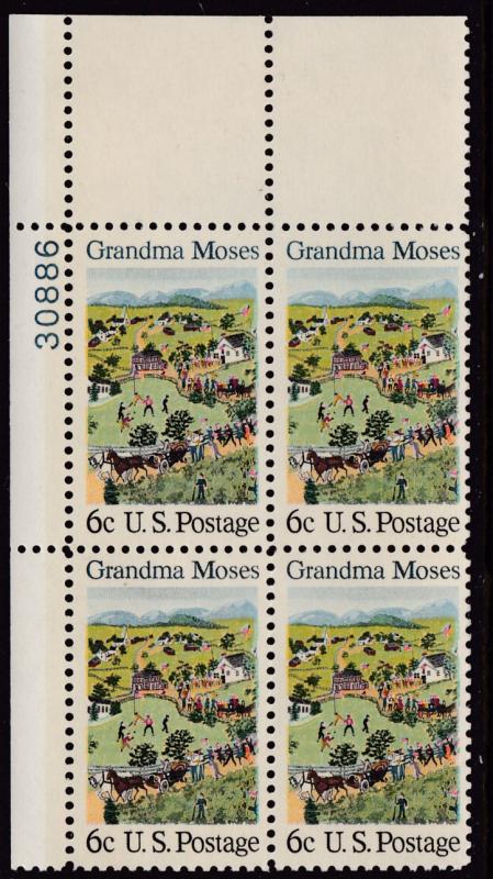 U.S. 1969  6cent Grandma Moses  ART Plate Number Block  VF/NH