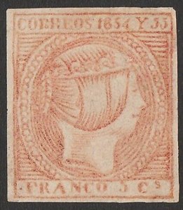 Philippines 1854 Queen 5c orange-red. SG 1 cat £3000. Extremely rare.