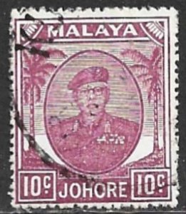 MALAYA JOHORE 1949-55 10c Sultan Ibrahim Portrait Issue Scott 138 VFU