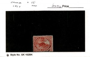 Canada, Postage Stamp, #15 Used, 1859 Beaver (AH)