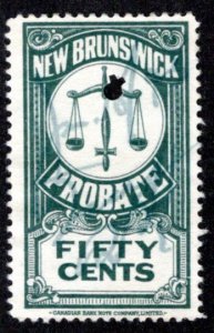 van Dam NBP16, 50c green, New Brunswick Probate, Canada Revenue