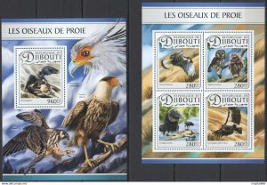 2017 Djibouti Birds Of Prey Fauna #1473-76+Bl563 ** Fd1123