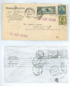 US 557/560/C10 1927 23c Franking this cover from California to Czechoslovakia paying for airmail across the United States, surfa