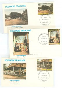 French Polynesia 414-6 1985 Early Tahiti, set of three on three unaddressed cacheted first day covers.