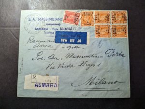 1948 Registered British Eritrea Overprint Airmail Cover to Milan Italy