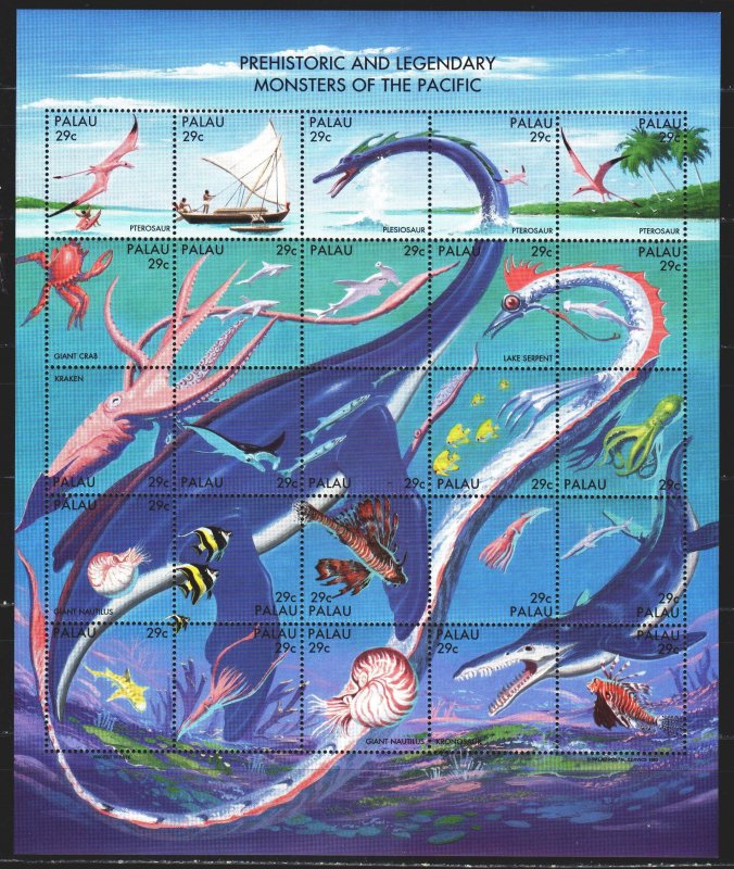 Palau. 1993. Small sheet 633-57. Sea dinosaurs and monsters of the Pacific Oc...