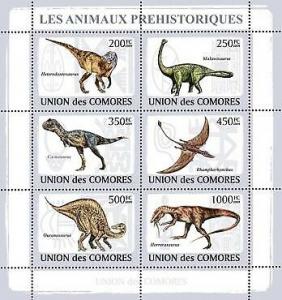 Comoros - Dinosaurs -  Sheet of 6 Stamps  3E-091