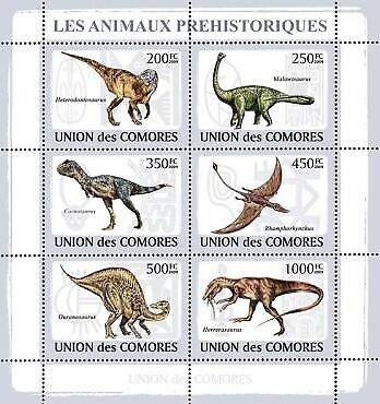 Comoros - Dinosaurs -  Sheet of 6 Stamps  3E-091