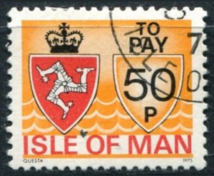 Isle of Man Sc#J15 Used, 50p yel & multi, Coat of Arms 1975 (1975)