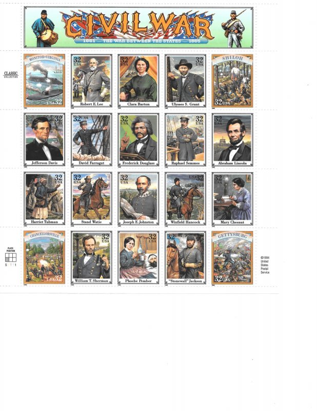 Civil War Classic Collection stamp sheet 1.