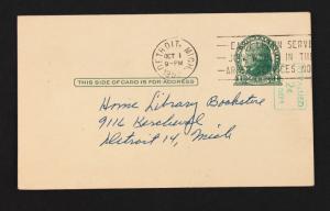 US #UX39a Used 1952  2c on 1c Green Postal Surcharged Vertically Down.