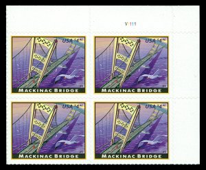 Scott 4438 $4.90 Mackinac Bridge Mint Plate Block NH Cat $45 (face $19.60)