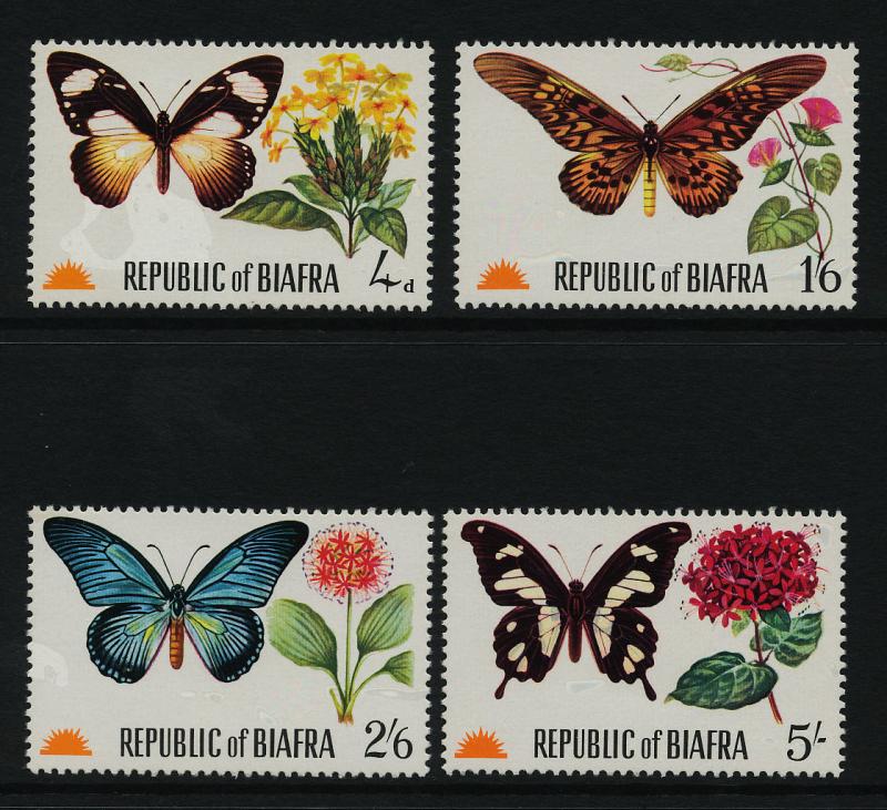 Biafra MI 27-30 MNH Butterflies, Flowers