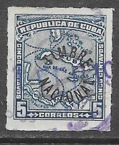 Cuba revenue: 5c Map o/p Timbre Nacional, used, F-VF