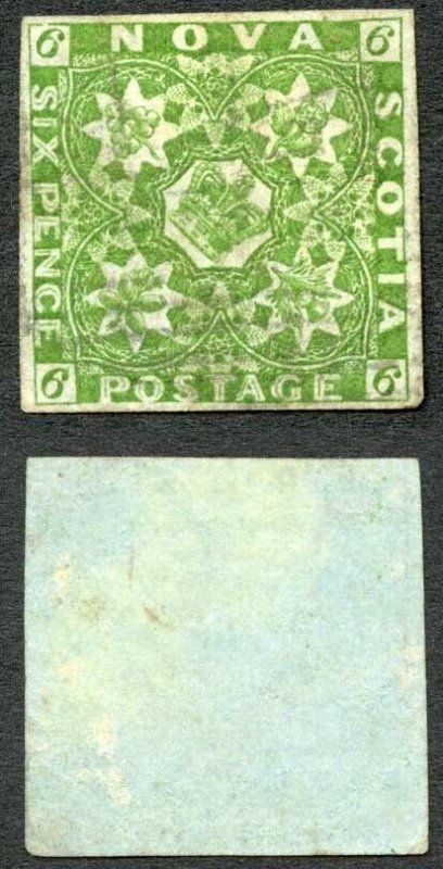 Nova Scotia SG5 6d Yellow green (tiny crease and trace of a thin) Cat 650 pounds