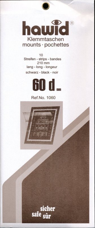 Hawid Stamp Mount Size 60/210 mm - BLACK (Pack of 10) (60x210 60mm)  STRIP  1060