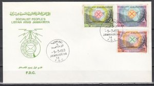 Libya, Scott cat. 1119-1121. Communications Year issue. First day cover. ^